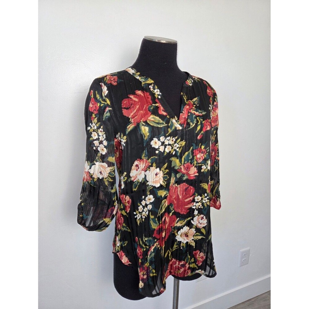 NEW Maurices Sheer Dark Floral Metallic Blouse Top XS Gothic Whimsical Academia